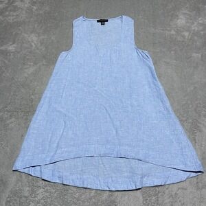 Saks Fifth Avenue Top Womens Small Blue Linen Tunic Lagenlook Beach Coastal Boho
